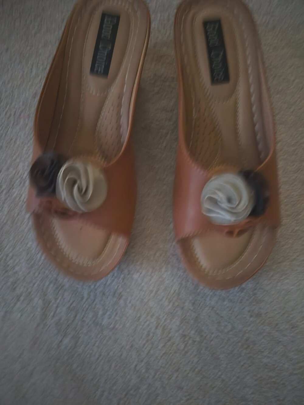 Medium brown Mules with Rosebuds decoration at toe,